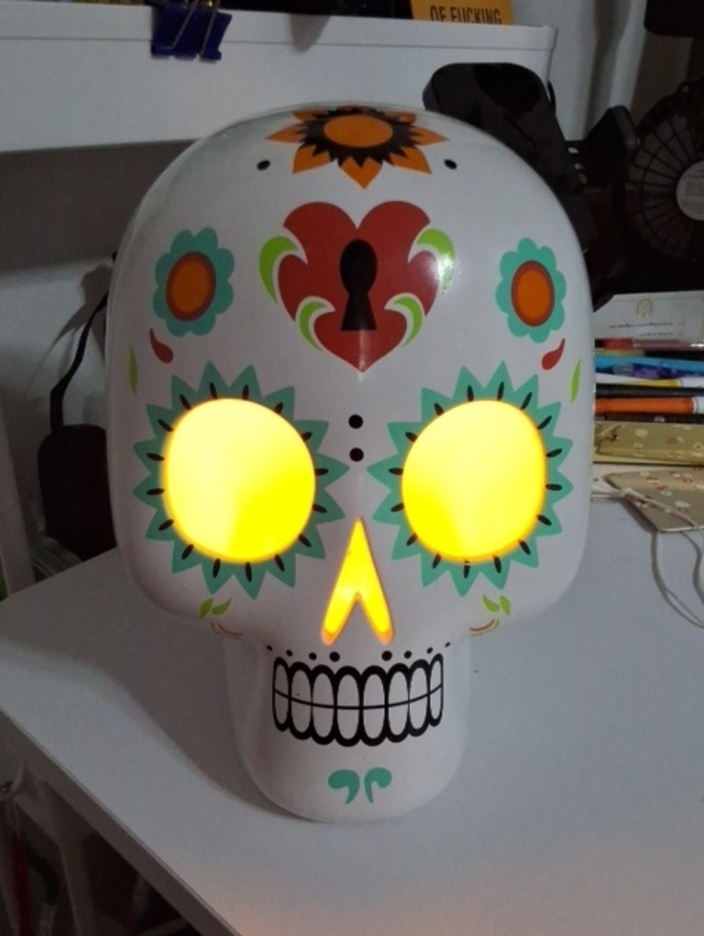 White Day of the Dead Sugar Skull LED Lamp – Holiday Décor
